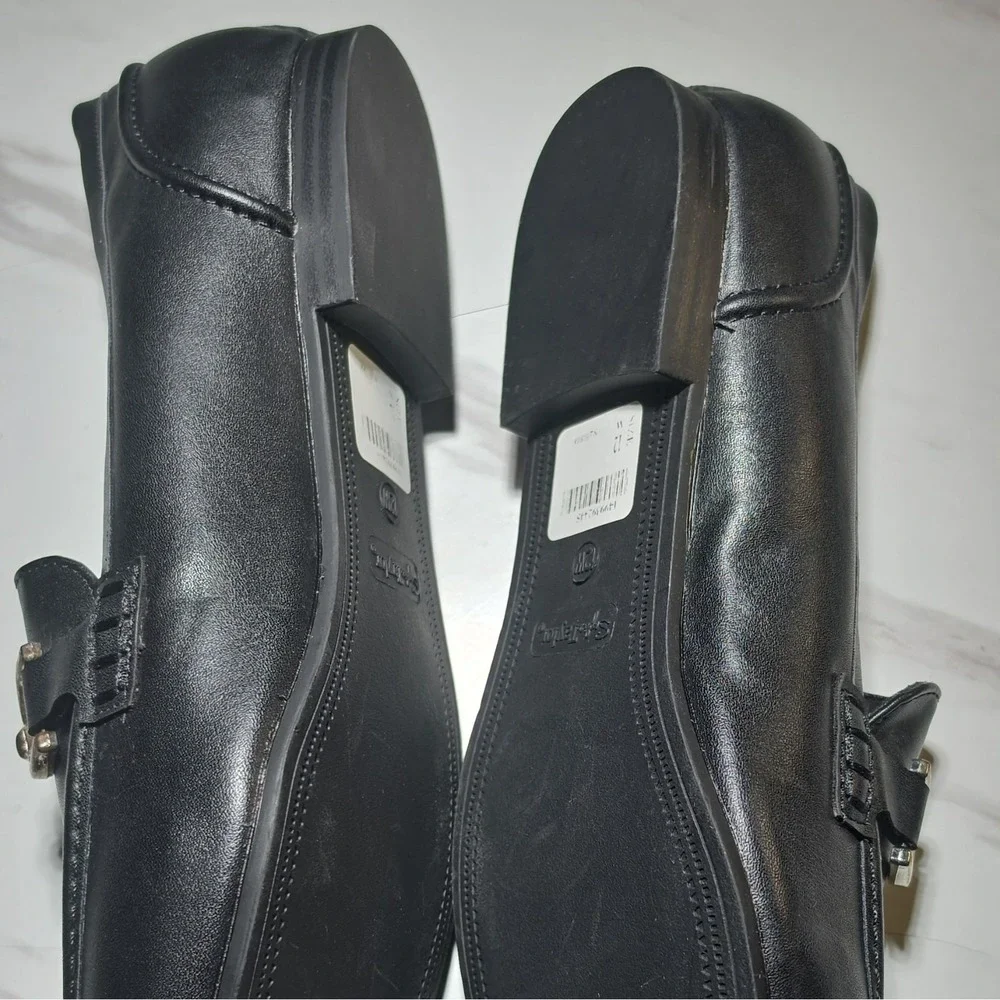 Sophia Taylor Women's Black Slip-On Loafer Flats Metal Bit Round Toe Size 12W